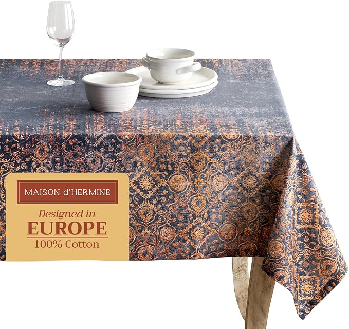 Maison d' Hermine Table Cloth Square Table 100% Cotton 60 x 60 Inches Fall Tablecloth Reusable Everyday Use for Thanksgiving Christmas Decorations Dining Farmhouse Party (Imperfection)