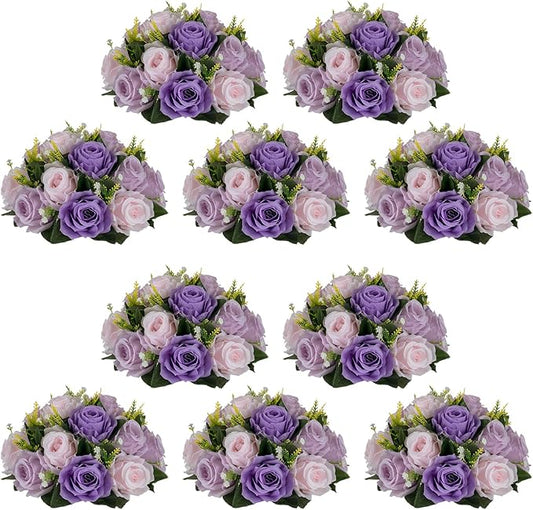 NUPTIO Artificial Flower Ball Centerpieces: 10 Pcs Lilac & Purple & Pink Rose Arrangements for Wedding Party Tables - Faux Silk Floral DIY Kissing Balls for Home Event Dining Decorations