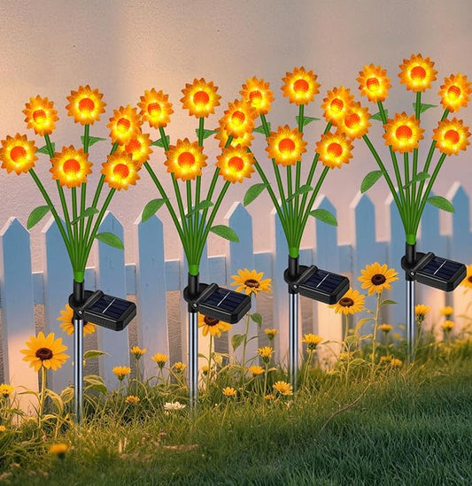 EDOF Solar Lights Outdoor Waterproof Sunflowers Garden Decor,4 Packs with 24 Sunflower Lights,Birthday Gifts for Women Mom,Solar Decorative Garden Stakes for Outside Yard Lawn Patio Porch Decorations