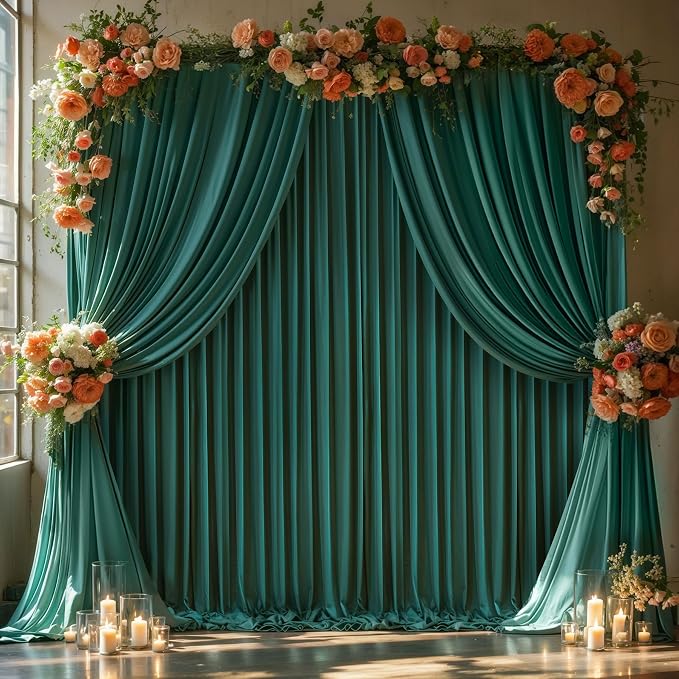Hunter Green Backdrop Curtain-Wrinkle-Free Polyester Fabric Green Photography Curtains for Wedding Party Photo Background Decorations- 16 X10FT (Hunter Green)