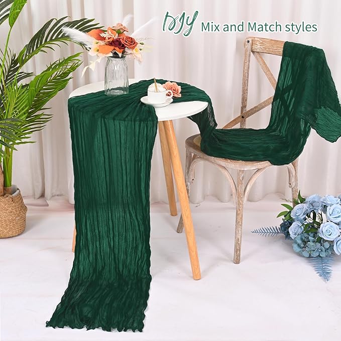 16 Pack Emerald Green Cheesecloth Table Runner 120 Inch 10FT Spring Boho Rustic Sheer Gauze Cheese Cloth Table Runner for Wedding Baby Shower Birthday Party Table Decor