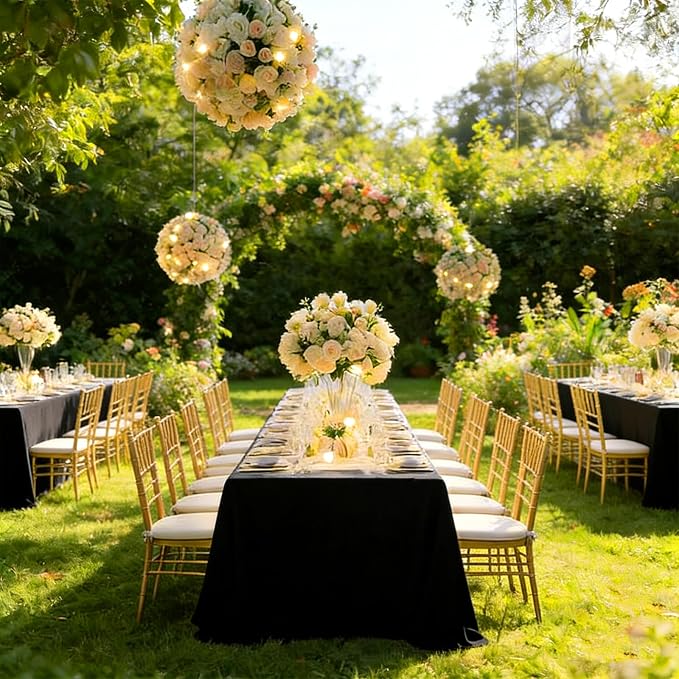 12 Pack Black Tablecloth 60x102 Inch Rectangular Table Cover | Wrinkle Resistant, Machine Washable Reusable, Wedding, Banquet, Restaurant, Party, Baby Shower,Indoor Outdoor Events