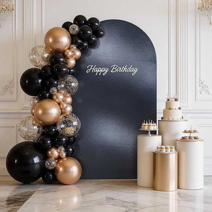 Shimmer Black Arch Backdrop Cover 7.2FT with Zipper,Thick Soft Stretchy Sequin Glitter Spandex Fitted Chiara Cover for Wedding Birthday Baby Shower Graduation Party Photo Backdrop