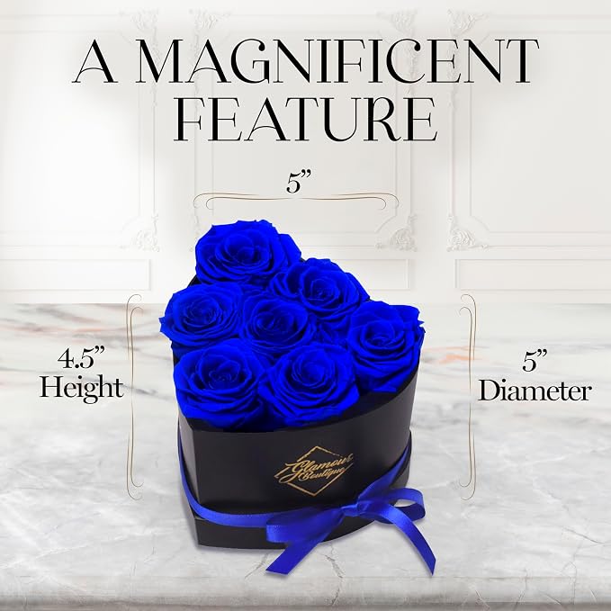 GLAMOUR BOUTIQUE 7 Flower Forever Heart Shape Box, Mothers Day Gift For Mom, Eternal Preserved Roses Gift for Her, Flowers bouquet, For Birthday, Anniversary, Girlfriend - Blue (Color-Treated)