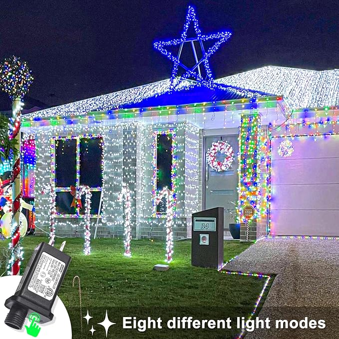 600 LED White Christmas Lights Outdoor, 197 FT White Christmas String Lights with Waterproof 8 Modes, Clear Wire Plug in Twinkle Fairy Lights for Indoor Bedroom Wedding Tree Holiday Decorations