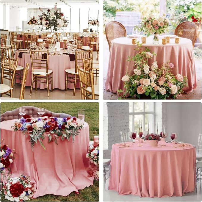 4 Pack 90 Inch Round Tablecloth Polyester Washable Table Covers for Wedding Dining Table Buffet Parties Banquet Decor（Dusty Rose）