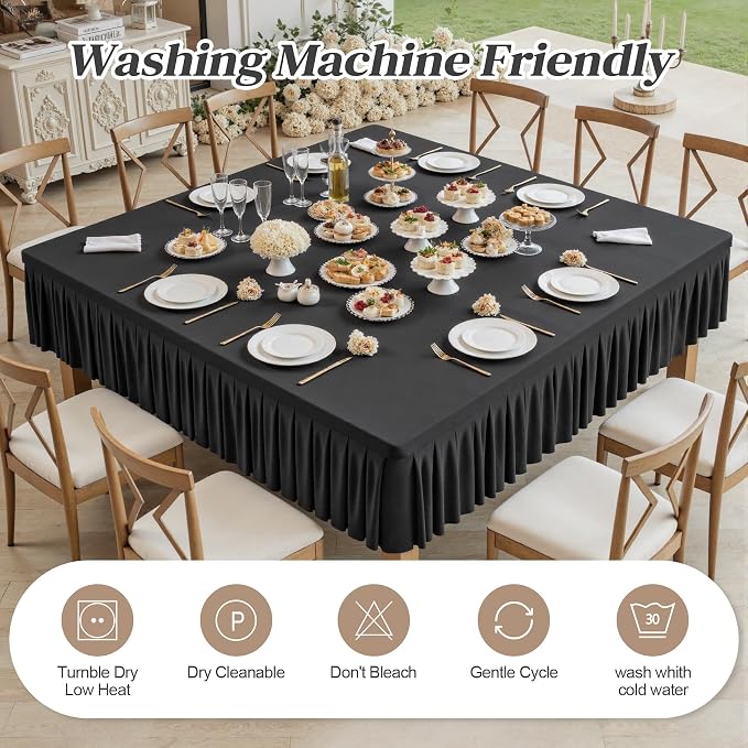 Wish Care 2 Pack Black Spandex Tablecloths for 60x60 Inch Square Tables, Stretch Fitted Table Clothes with Pleated Ruffle Skirt for 60” Table, Wrinkle Free and Elastic, for Party Kitchen Home Dining