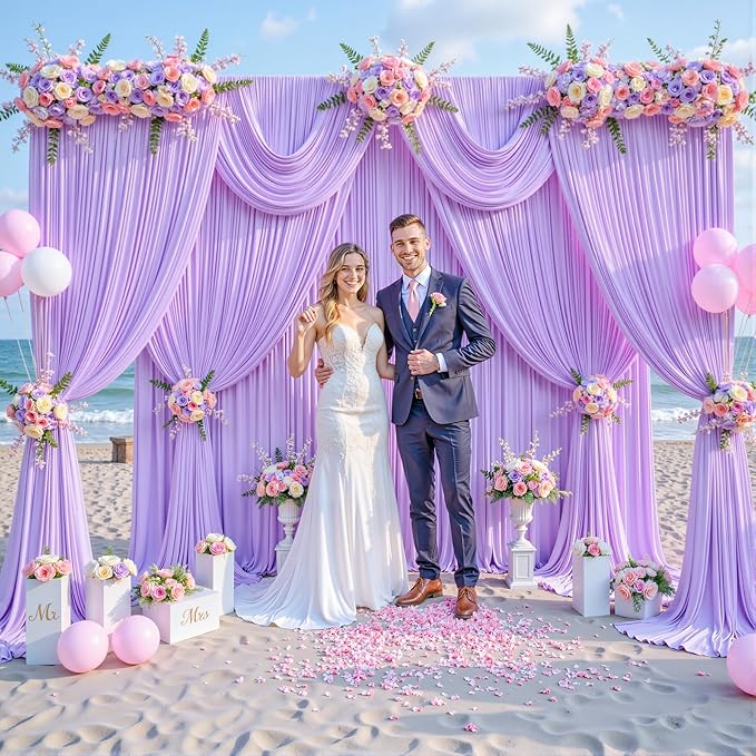 10ft x 10ft Lavender Backdrop Curtain for Parties Wedding Light Purple Wrinkle Free Backdrop Drapes Panels for Baby Shower Birthday Party Photo Photography Polyester Fabric Background Decoration