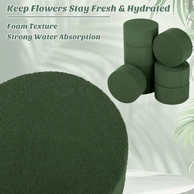 Hahood 9 Packs Round Floral Foam Blocks Green Wet Dry Flower Foam Bricks 3.15 Inch DIY Flower Arrangement Supplies Kit Florist Block for Aisle Flowers Wedding Party Decorations