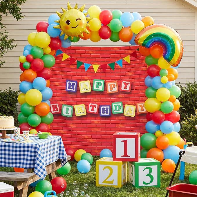 TaoBary 122 Pcs Rainbow Happy Birthday Party Decorations Kits, Friends Birthday Party Supplies, Colorful Cartoon Balloons Backdrop Banner Number Boxes for Rainbow Decoration Supplies