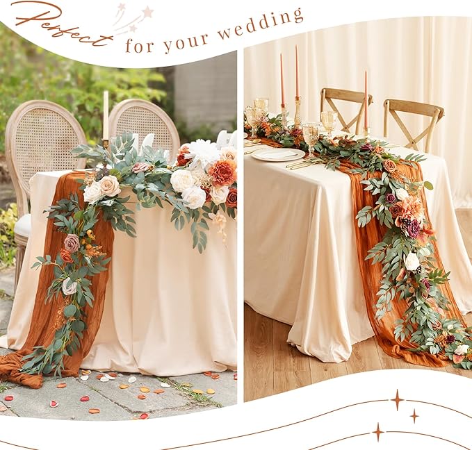 12 Pack Cheesecloth Table Runner 35 x 120 inch Long Boho Cheese Cloth Gauze Table Runners Semi Sheer Table Runner for Wedding Decor, Bridal Shower, Birthday Party (Red)