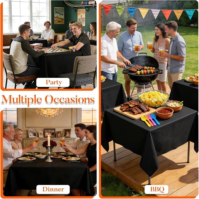 10 Pack Black Square Tablecloth 54x54 Inch Black Table Cloth, Wrinkle Resistant Tablecloth Square Washable Polyester Fabric Table Covers for Party Banquet Wedding Buffet