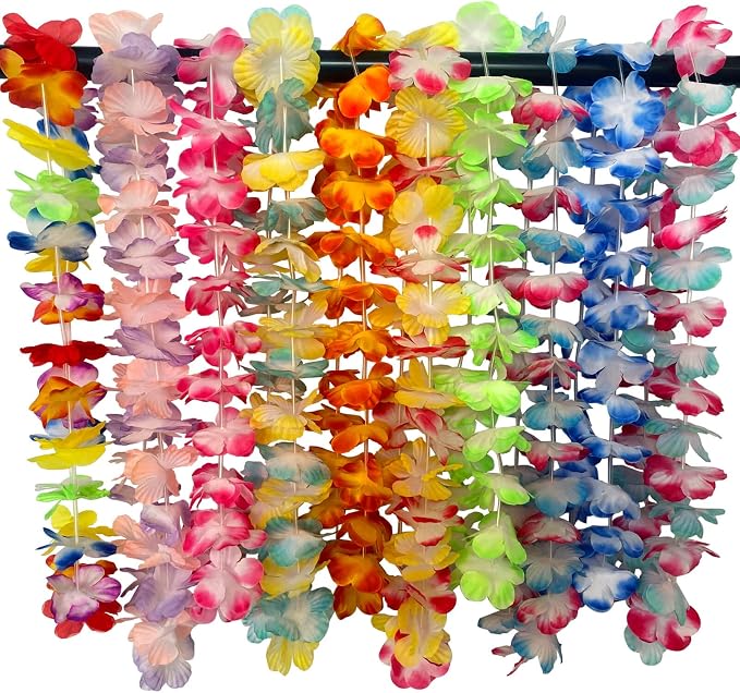 100 Counts Hawaiian Leis Flower for Luau Theme Party Decorations - Bulk Set of Silk Flower Necklace Leis Tropical Theme Party Favors Birthday Decorations Assortment