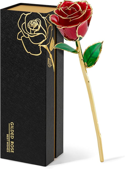 Mikasol Real 24K Gold Dipped Realistic Rose – Timeless Lifelike Bloom with Heart Puzzle Base – Romantic Red Flower Gift for Her, Wife, Girlfriend, Mom – Birthday, Anniversary, Mother’s Day (Red)