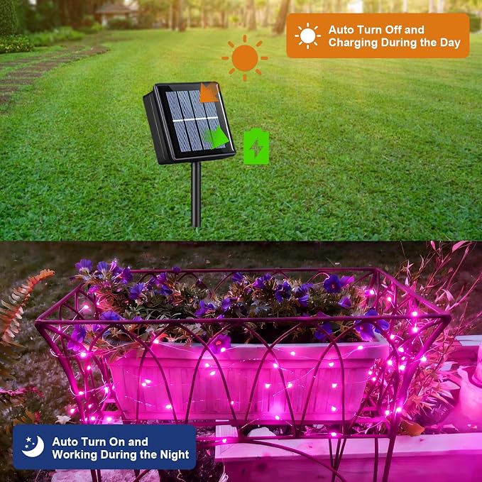 QITONG 4 Pack Solar Fairy Lights, Each 33ft 100 LED Pink Christmas String Lights Outdoor Waterproof, 8 Modes Copper Wire Twinkle Mini Lights