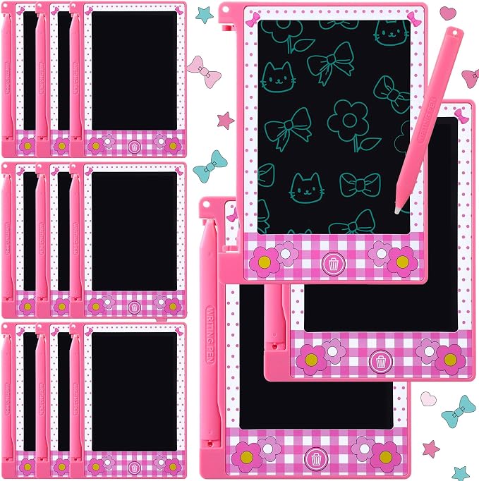 Nezyo 12 Pack Pink Bow LCD Writing Tablet for Kids Bulk 4.4 Inch Mini Doodle Board Drawing Tablet Colorful Erasable Electronic Drawing Pad Reusable Educational Learning Toys Birthday