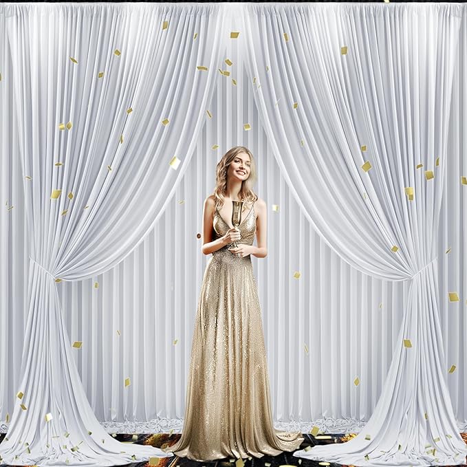 4 Panels Silver Grey Backdrop Curtain for Parties Wedding Wrinkle Free Silver Grey Photo Curtains Backdrop Drapes Fabric Decoration for Birthday Party Baby Shower 20ft(W) x 10ft(H)