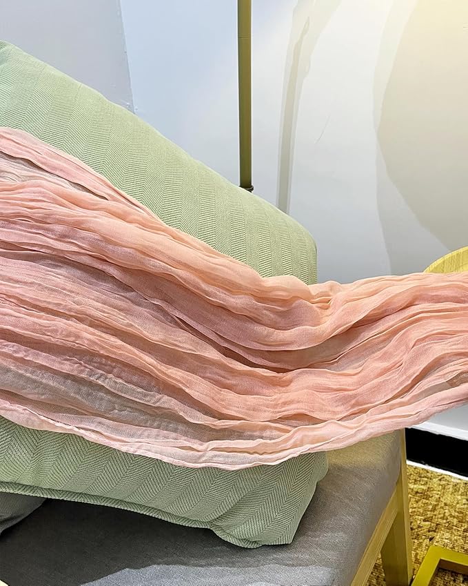 3 Pack 160 inch Valentine's Day Peach Coral Cheesecloth Table Runners -13.3ft Wedding Table Runner Sheer Peach Gauze Table Runner Blush Cheese Cloth Table Decorations for Wedding, Bridal Shower