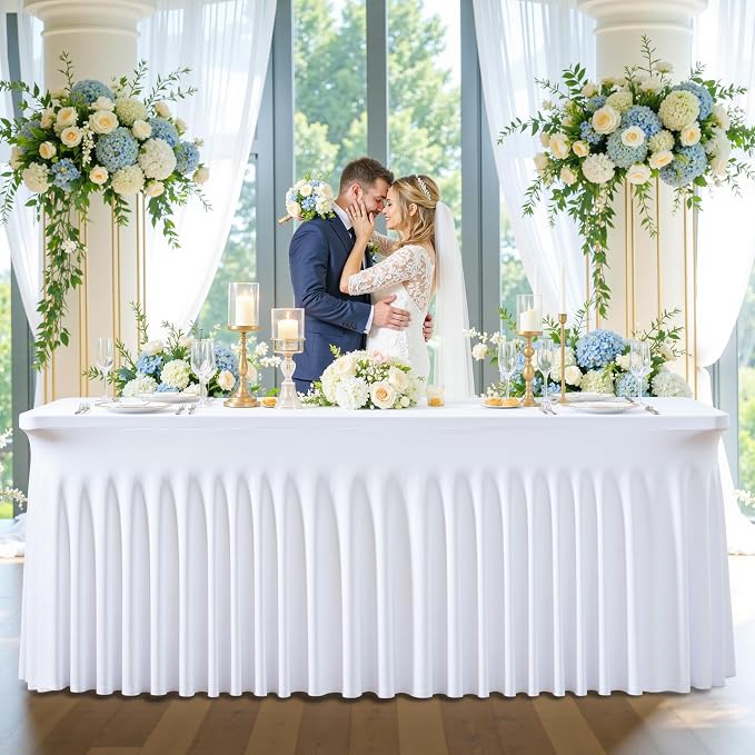 gogoparti 2 Pack Spandex White Fitted Table Cloth for 6ft Rectangle Tables White Stretch Tablecloth Table Covers Skirt Banquet Wrinkle Free Tablecloths for Parties Wedding