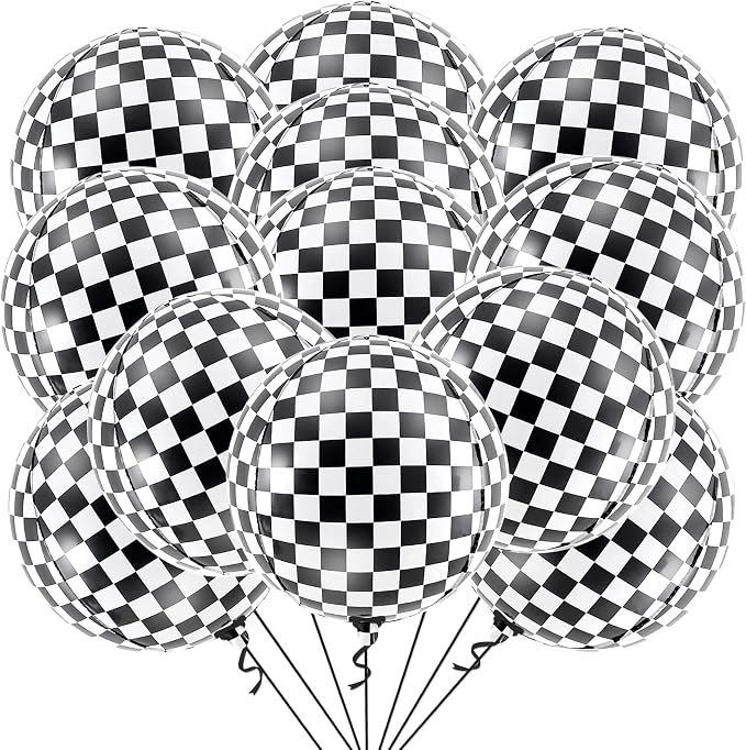KatchOn, Black and White Checkered Balloons - 22 Inch, Pack of 12 | Racing Balloons, Race Car Balloons for Race Car Birthday Party Decorations | Racing Party Decoration | Emo Party Decor