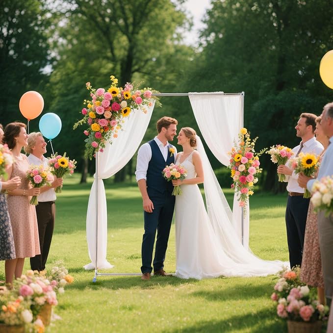 Wedding Arch,7 x 4 FT Metal Arch Backdrop Stand with Support Feet Base,Square Arched Frame for Birthday Party Ceremony Event Balloon Arches Decoration
