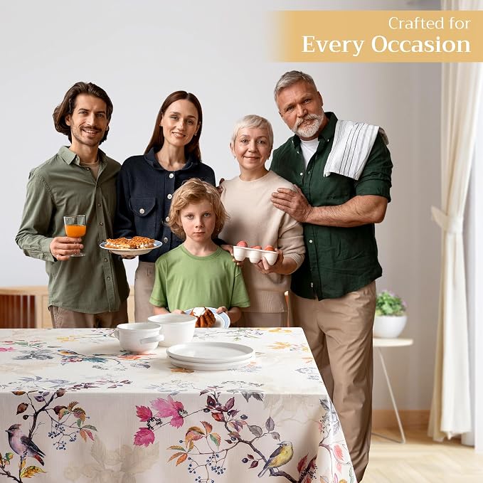 Maison d' Hermine Table Cloth Rectangle Table 100% Cotton 70 x 140 Inches Fall Tablecloth Reusable Everyday Use for Thanksgiving Christmas Decorations Dining Farmhouse Party (Equinoxe - Beige)