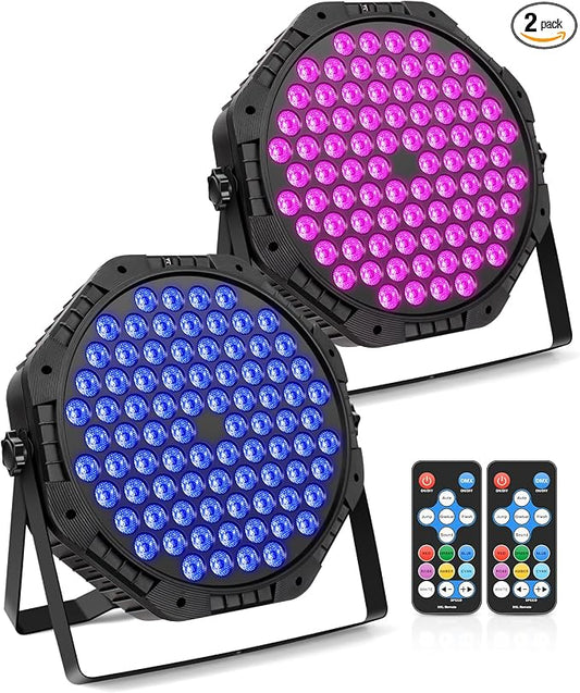 84LEDs Stage Lights 2 Pack 150W RGB Par Light Corded Party Uplights with Sound Activated and DMX Control for DJ, Disco, Wedding, Club, Bars, Birthday Party, Festivals Stage Lighting