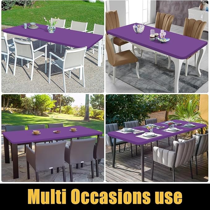 Smiry 4 Pack Rectangle Picnic Table Cloth, Waterproof Elastic Fitted Tablecloths, Washable Polyester Rectangular Patio Table Cover for Camping, Indoor and Outdoor (Purple, 30"x72")
