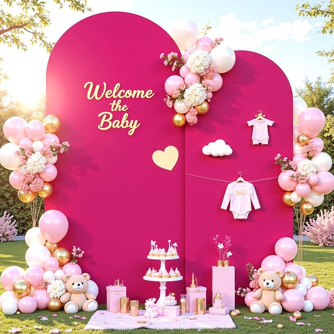 Hot Pink Arch Cover 2 Set-7.2FT, 6FT Arch Backdrop Cover Spandex Fitted Wedding Arch Stand Covers for Bridal Shower Baby Shower Birthday Party Ceremony Banquet Photo Background Decorations