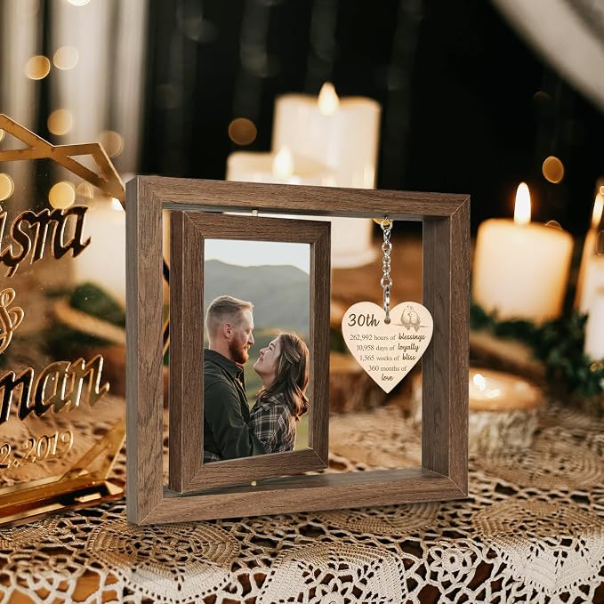 EYITUPC 30th Wedding Anniversary Wood Picture Frame Gifts, 30 Year Anniversary Photo Frame Gifts for Couples Wife Husband (Display Two 4x6)