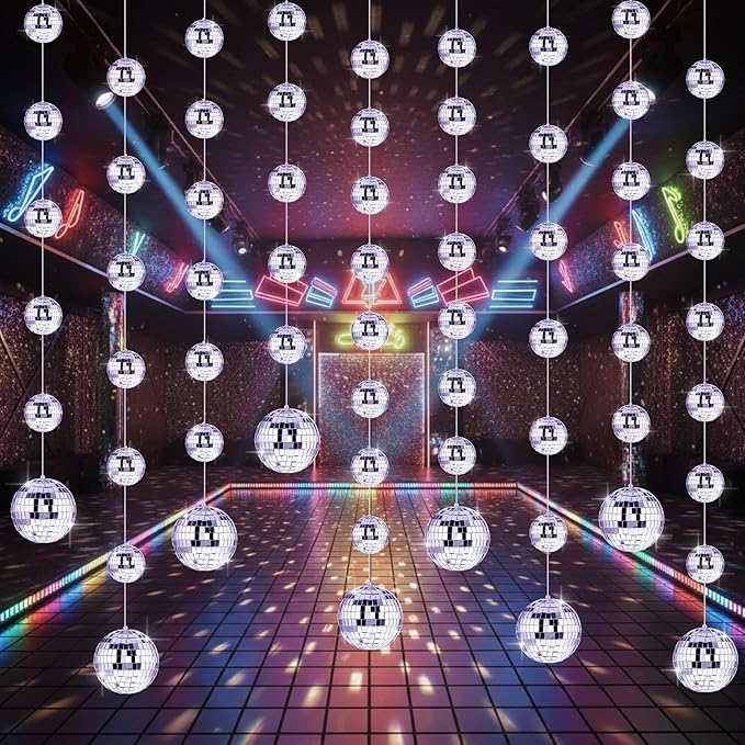 Sumind 8 Pack Disco Party Decorations Mini Disco Ball Garlands Silver Mirror Ball Hanging Banner Silver Streamer Curtains for Birthday Wedding Christmas Party Backdrop Supplies(2 Inch, 3 Inch)