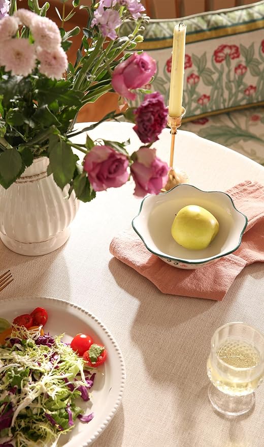 patdrea Vintage French Linen Tablecloth,Round,Diameter 55"-Cecilia D | Colorful Elegant Table Cloth for Round Table,Floral Vine Patterned,Dining Room Tea Party Thanksgiving Decor