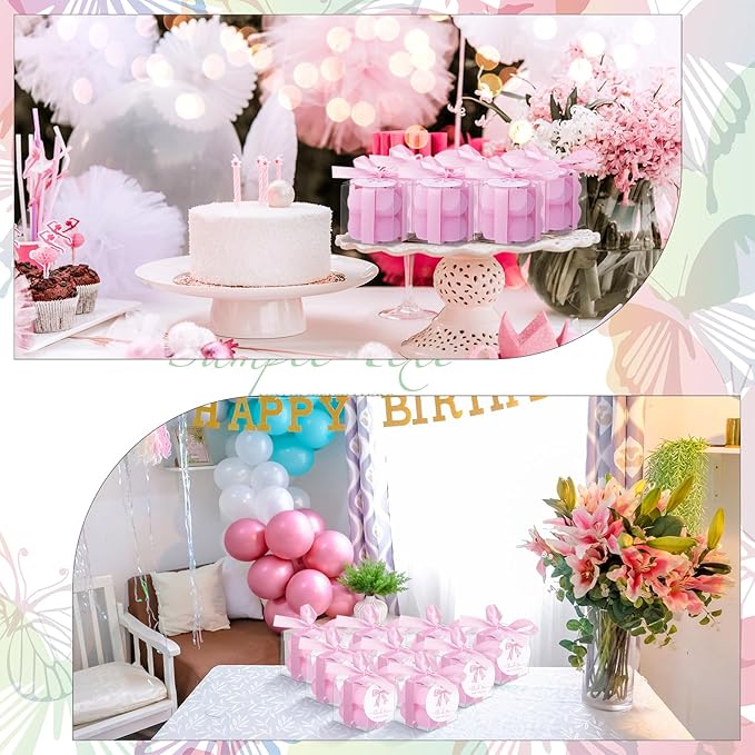 MTLEE 24 Sets Pink Bow Party Favors Small Bubble Candle Baby Shower Favors for Guests Tea Candles Bulk with Stylish Ribbons Cards Gifts Party Decoration(Bright Pink,Bow)