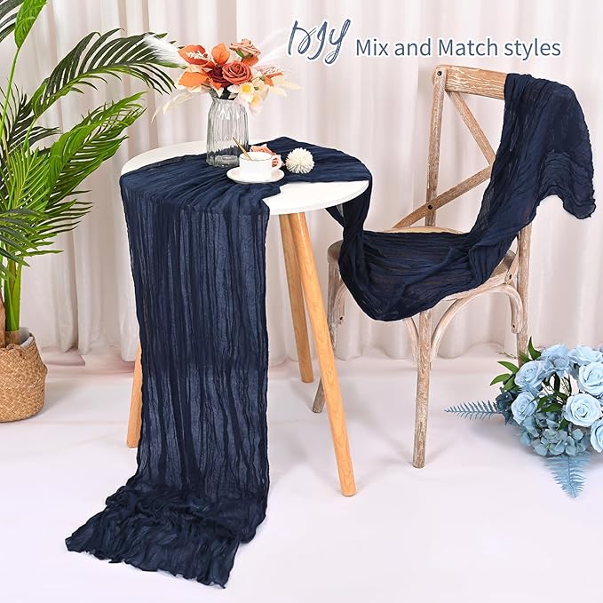 16 Pack Navy Blue Cheesecloth Table Runner 120 Inch 10FT Spring Boho Rustic Sheer Gauze Cheese Cloth Table Runner for Wedding Baby Shower Birthday Party Table Decor