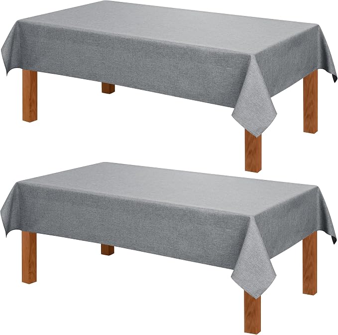 Hiasan 2 Pack Faux Linen Rectangle Tablecloth - Wrinkle and Stain Resistant Washable Table Cloth for Kitchen Dining Room Holiday Table Cover for Party Dinner, Grey, 90 x 156 Inch