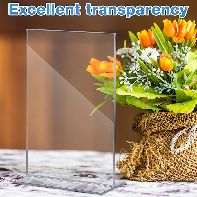 Amyhill 24 Pack Acrylic Sign Holder Plastic Standing Frame Clear Table Menu Double Sided T Shape Poster Acrylic Frame for Wedding Party Office Restaurant Hotel(4 x 6 Inch)