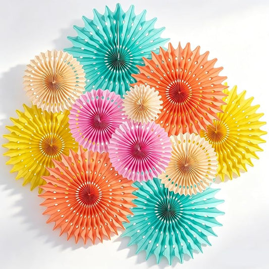 SUNBEAUTY Pack of 11 Peach Pink Yellow Mint Green Hanging Honeycomb Round Paper Fans for Birthday Baby Shower Bachelorette Anniversary Wedding Photo Booth Backdrop Party Decoration