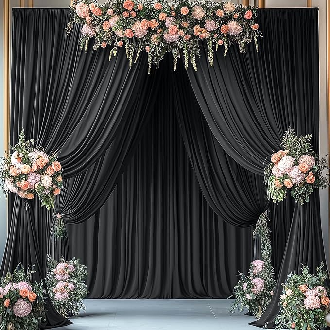 Wrinkle Free Black Backdrop Curtains for Parties, Polyester Photo Backdrop Drapes 2 Panels 5x8ft for Weddings Birthday Photography Background Parties Halloween Decor, 10ft x 8ft