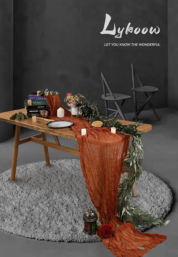 3 Packs Terracotta Cheesecloth Table Runner, 10Ft x 35" Rustic Gauze Boho Wedding Table Runner Decoration, Wedding Table Decor Table Cloth for Wedding Party Bridal Shower Table