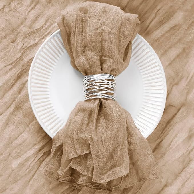 DeZerlor 12 Pack Nude Cheesecloth Napkins Spring Cloth Napkins Set of 12 Coffee Dinner Napkins Bulk 21x21 Inches for Wedding Bridal Shower Baby Shower Parties