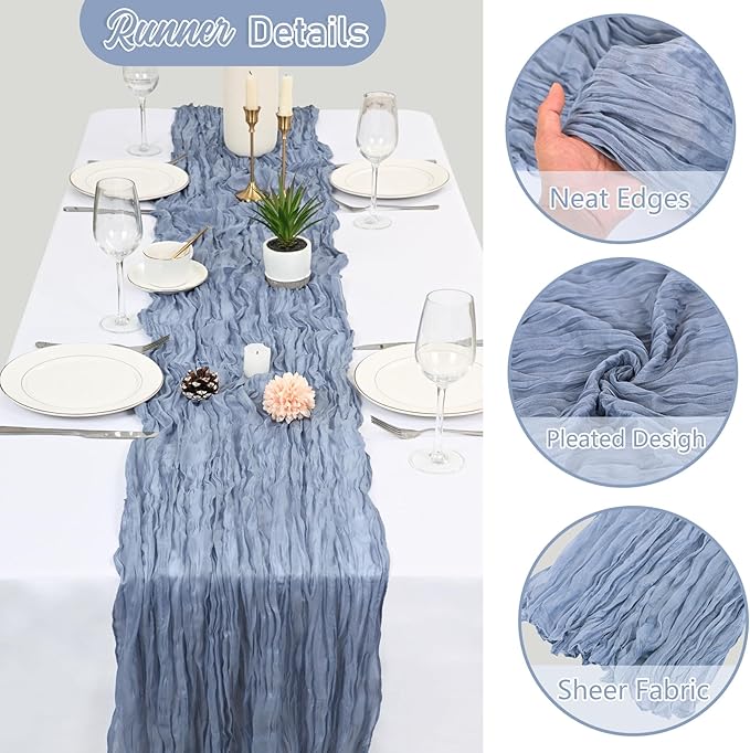 20 Pack Dusty Blue Cheesecloth Table Runner 10FT Boho Gauze Fabric Cheese Cloth Table Runners for Wedding ,Party,Baby Shower, Bridal Party, Rustic Farmhouse and Table Decorations