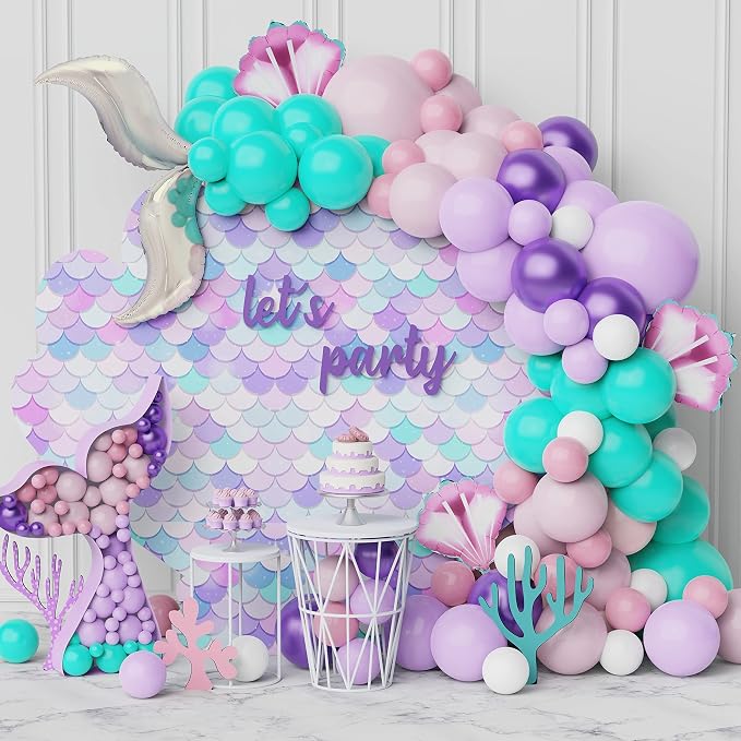 119Pcs Mermaid Balloon Garland Kit - Mermaid Tail Arch Party Decorations with Pink, Purple, Blue Balloons for Girls Under The Sea Birthday Party