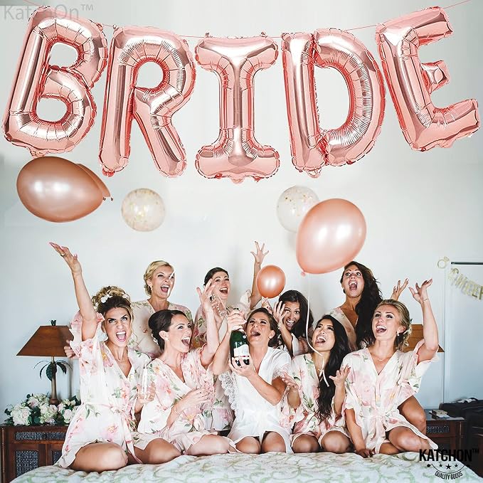 KatchOn, Giant Bride Balloons Rose Gold - 40 Inch | Rose Gold Diamond Garland - 13 Feet | Rose Gold Bride Balloons for Bridal Shower Decorations | Bridal Shower Banner, Bachelorette Party Decorations