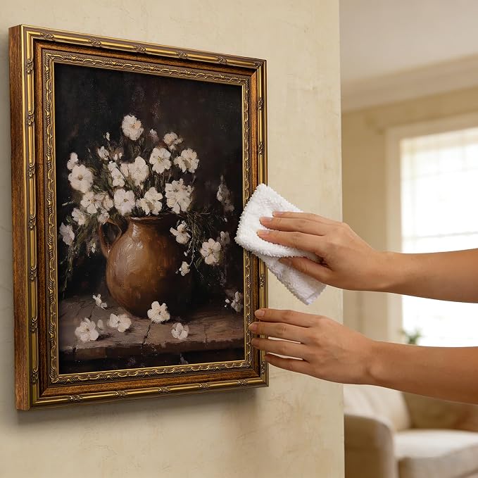 Vintage Gold Framed Wall Art Vintage Flower Still Life Wall Decor Retro White Floral Picture Retro Rustic Floral Poster Print Artwork for Home Living Bedroom Farmhouse Hallway