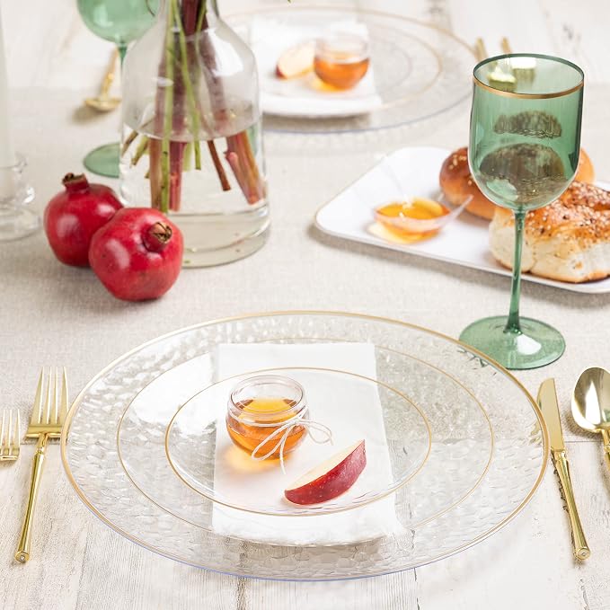 PLASTICPRO 32 Piece Combo Plate Set includes 16-7'' inch Plates & 16-10'' inch Plates Clear Hammered Plastic Party Dish heavyweight Elegant, Disposable, Tableware, Dishes,