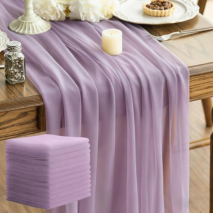 Purple Chiffon Table Runner 35x120 Inches 12 Pack Bulk for Wedding Graduation Party Bulk Table Decor