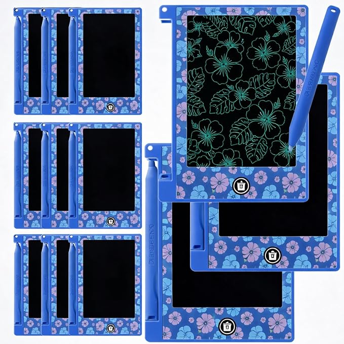 Nezyo 12 Pack Hawaiian Party Favors LCD Writing Tablet for Kids 4.4 Inch Cartoon Themed Drawing Tablet Erasable Reusable Electronic Drawing Pads for Birthday Supplies Gifts Goodie Bags Stuffers