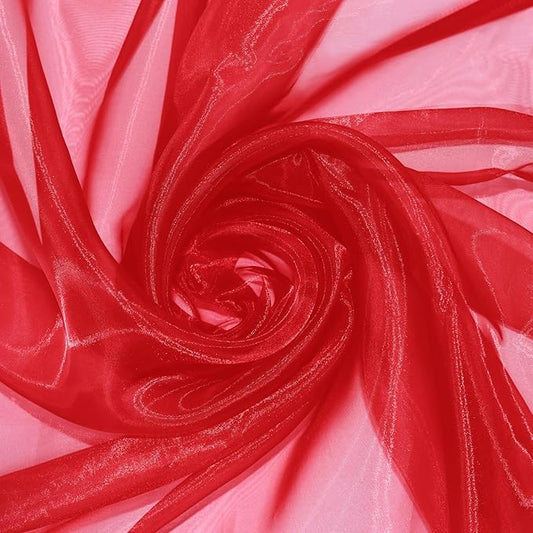 P Pothuiny Sheer Organza Fabric by The Yard, 1 Yard x 60 Inch Wide Bridal Red Organza Tulle Fabric Roll Shiny Gauze Fashion Dress Sewing Craft for Wedding Party Decorations Backdrop