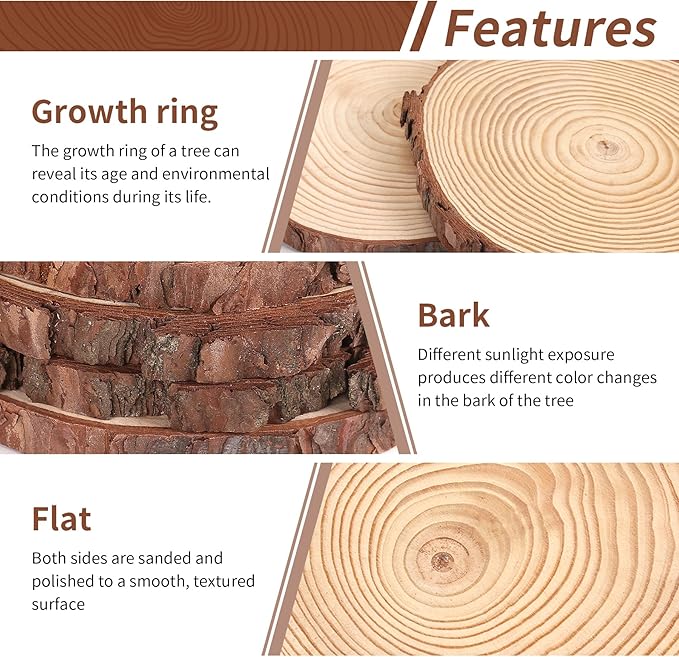 Set of 10 Wood Slices for Centerpieces 7-8 inch, Natural Unfinished Wood Craft Kits, Tree Slices with Bark for DIY Crafts Wedding Christmas Party Decoration, Wood Centerpieces for Tables
