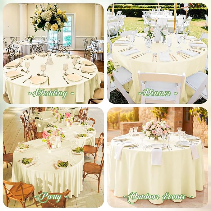 Pesonlook 10 Pack Beige Round Tablecloth 90 Inch, Waterproof Polyester Fabric Table Cloth for Round Tables, Stain Wrinkle Resistant Tablecloths Washable Table Cover for Wedding Dining Party Banquet
